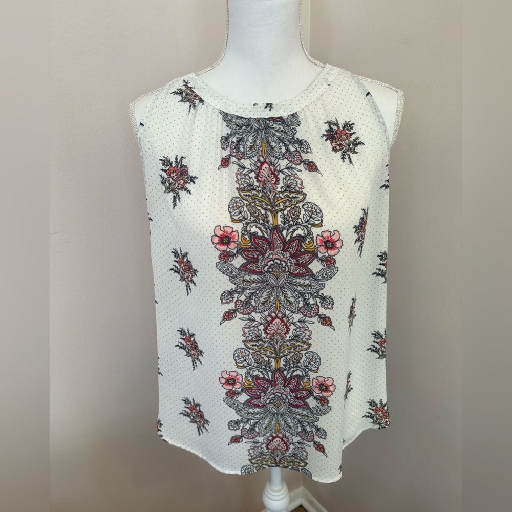 LOFT Cream and Pink Floral Top